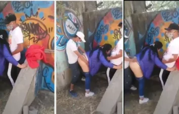 Casada fazendo menage a trois ao ar livre