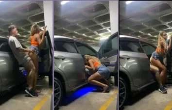 Transando com a garota de cabelos com tranças no estacionamento do shopping