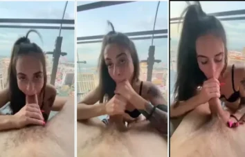 Novinha safadinha fazendo sacanagem na varanda do apartamento do camarada